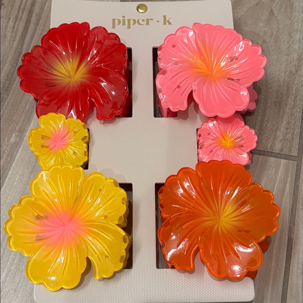 NWT Piper K Hawaiian tropical flower Hair Clips Set of 6